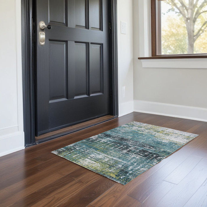 3' x 5' Abstract Non Skid Area Rug - Blue And Green
