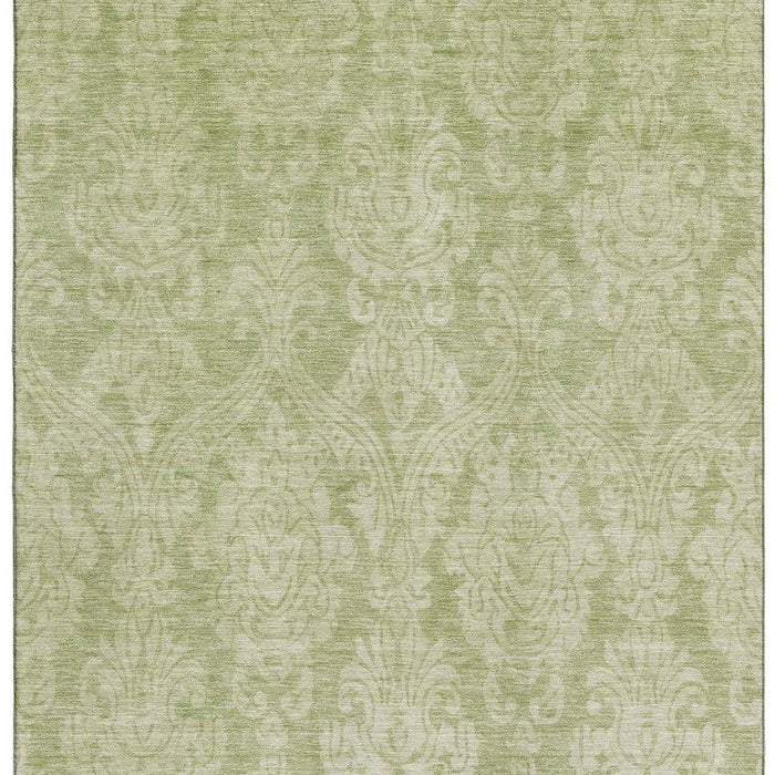 10' X 14' Damask Washable Area Rug With UV Protection (696350) - Artichoke Green / Beige / Ivory