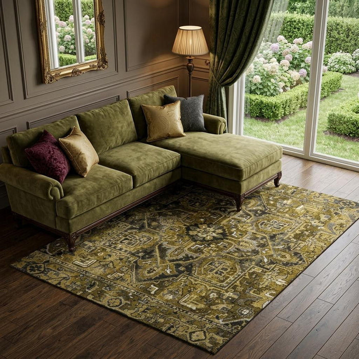 10' X 14' Oriental Washable Area Rug With UV Protection (649708) - Brown / Gray / Ivory
