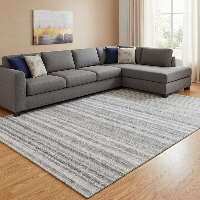 8' X 10' Striped Washable Area Rug With UV Protection (650804) - Gray / Silver