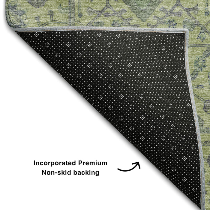 10' X 14' Oriental Washable Area Rug With UV Protection (685976) - Lime Green / Gray