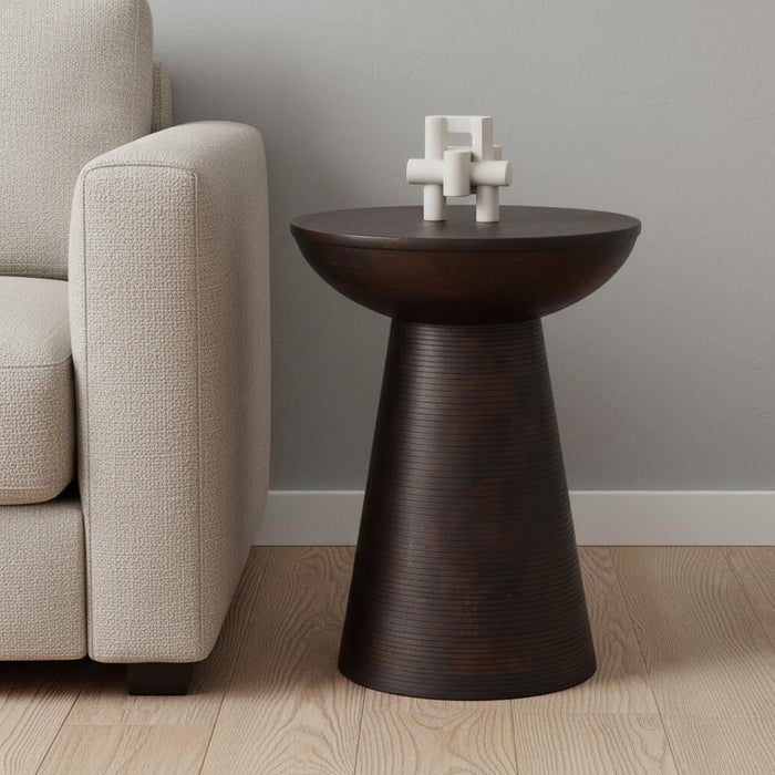 Redwood Solid Wood Round Pedestal End Table - Red