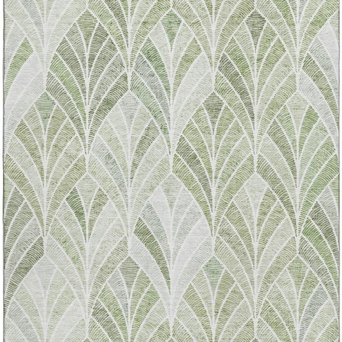 8' X 10' Geometric Washable Area Rug With UV Protection (667621) - Sage / Ivory