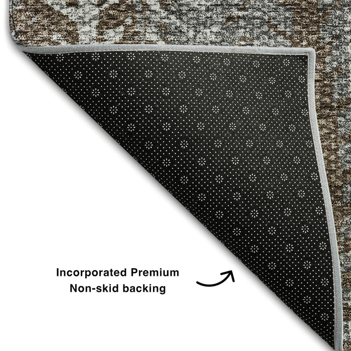 10' X 14' Striped Washable Area Rug With UV Protection (656483) - Brown / Gray / Ivory