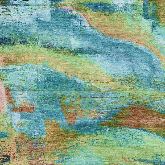 10' X 14' Abstract Washable Area Rug With UV Protection (715591) - Teal / Blush