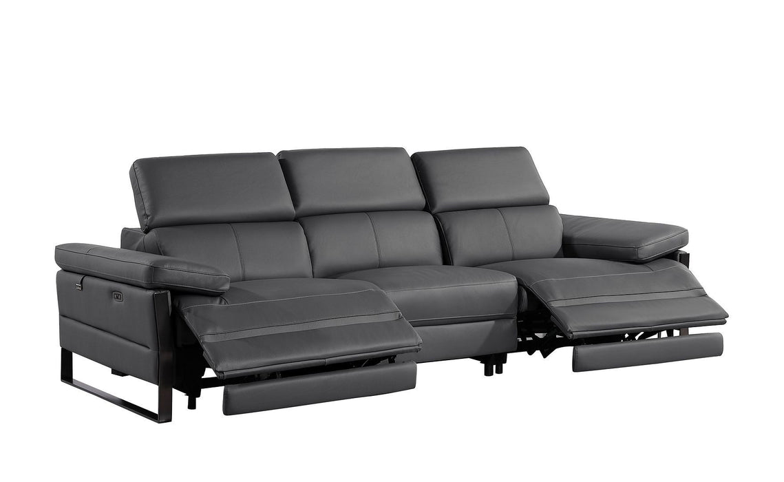Top Grain Leather Reclining Metal USB Sofa (720324) - Dark Gray
