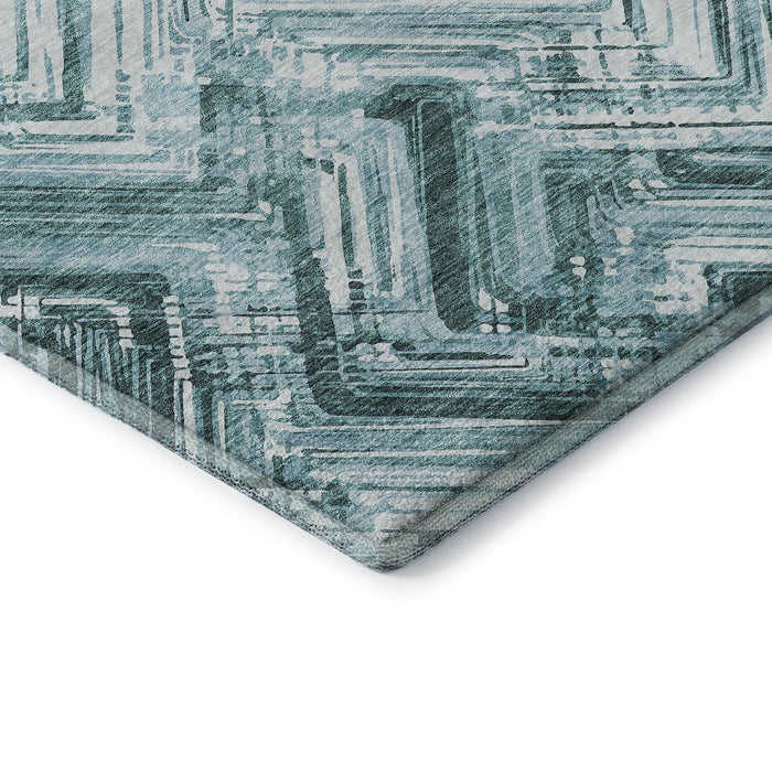 10' X 14' Chevron Washable Area Rug With UV Protection (652905) - Teal / Ivory