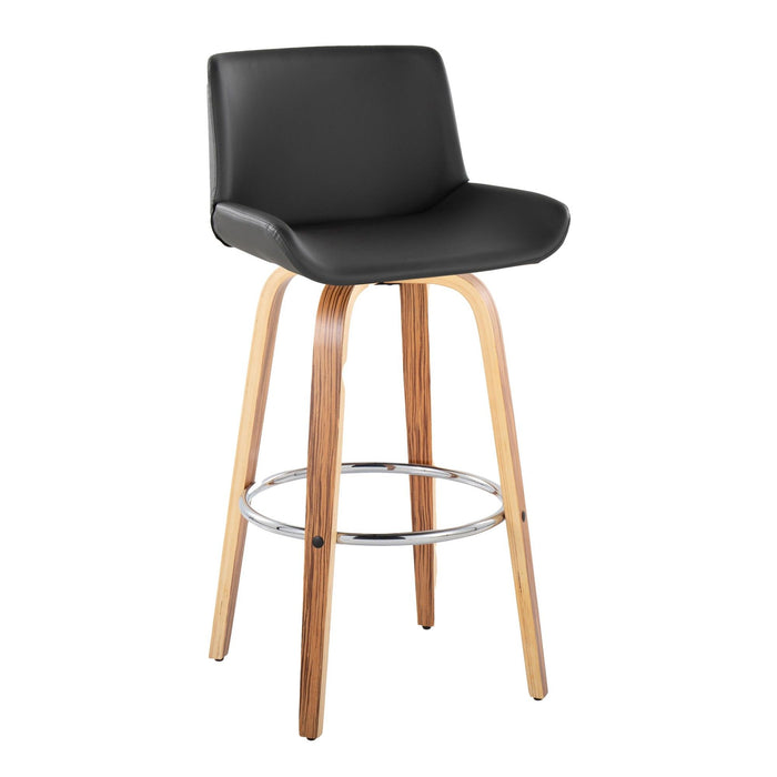 Santi - 30" Fixed-Height Barstool With Swivel And Round Chrome Metal Footrest (Set of 2) - Zebra Wood