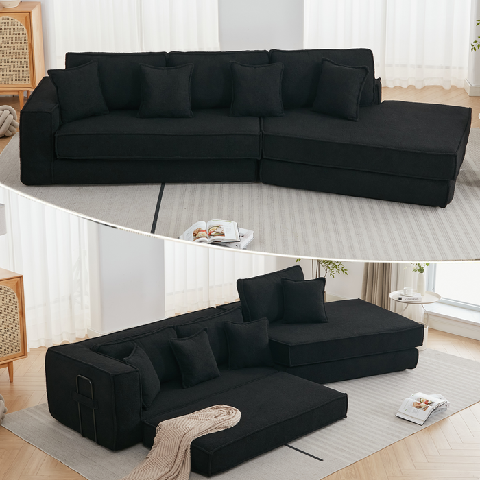 [NEW ARRIVED] [VIDEO PROVIDED]  Folding Convertible Out Sleeper Sofa Bed,2-in-1,  Combination Convertible Sofa,3 seat, Upholstered,Fold Out Floor Gaming Sofa Bed , Lamb Velvet Fabric,Living Room,Black