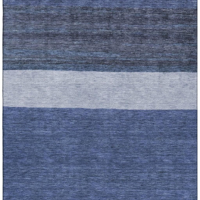 10' X 14' Striped Washable Area Rug With UV Protection (695120) - Navy Blue / Ivory / Gray