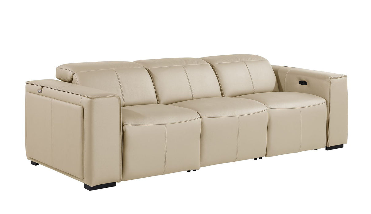 Top Grain Leather Reclining Metal USB Sofa (720385) - Beige