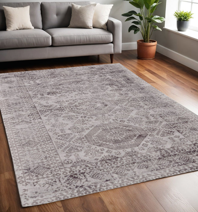 5' x 8' Abstract Hand Woven Area Rug - Gray And Purple