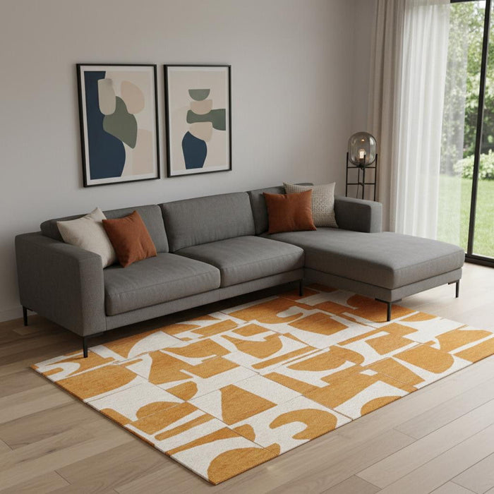 7' X 9' Geometric Washable Area Rug (551994) - Yellow / White