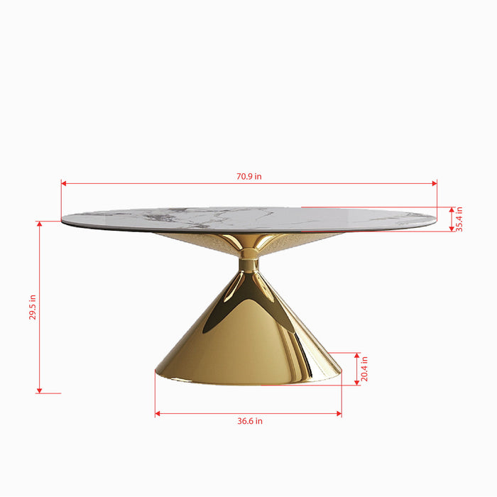 Modern Luxury Marble Dining Table Set Oval Kitchen Table With Stainless Steel Base - Gold / White Print