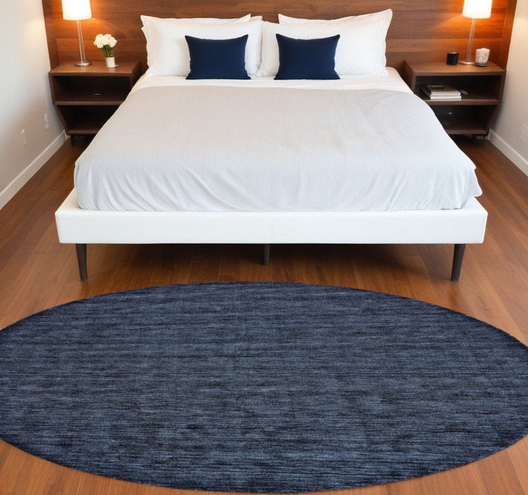10' Round Wool Hand Woven Area Rug - Blue