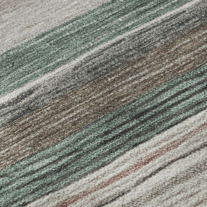 10' X 14' Striped Washable Area Rug With UV Protection (697698) - Pale Aqua / Rust / Ivory