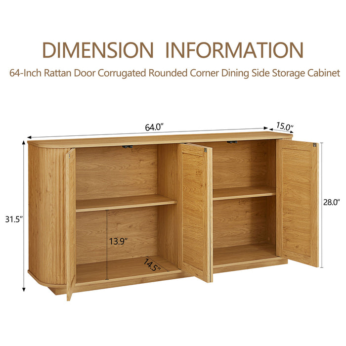Giga contemporary wave-shaped TV stand with rattan doors and wooden finish, sleek modern design for living room entertainment setup