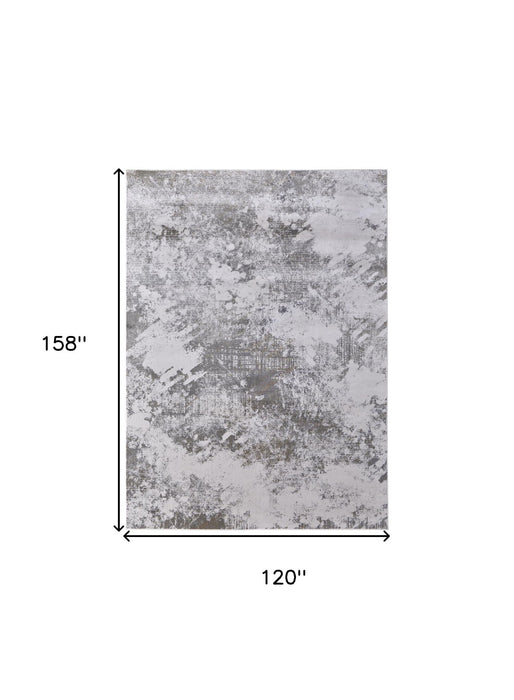 10' x 13' Abstract Power Loom Worn Faded Area Rug - Gray And Silver