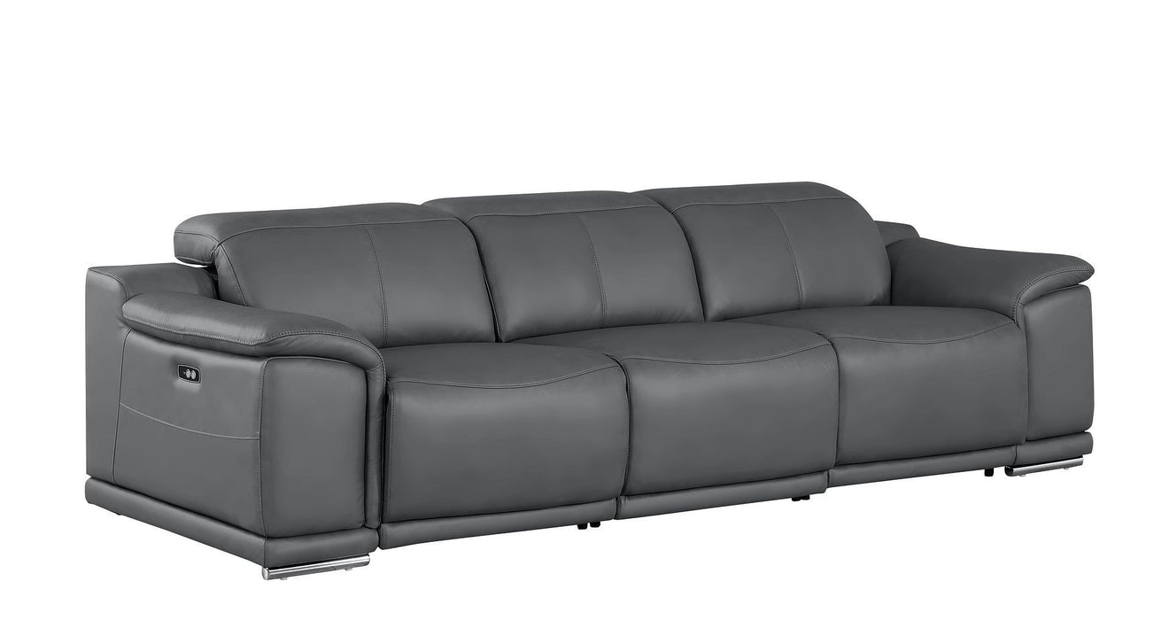 Leather Reclining USB Sofa - Battleship Gray