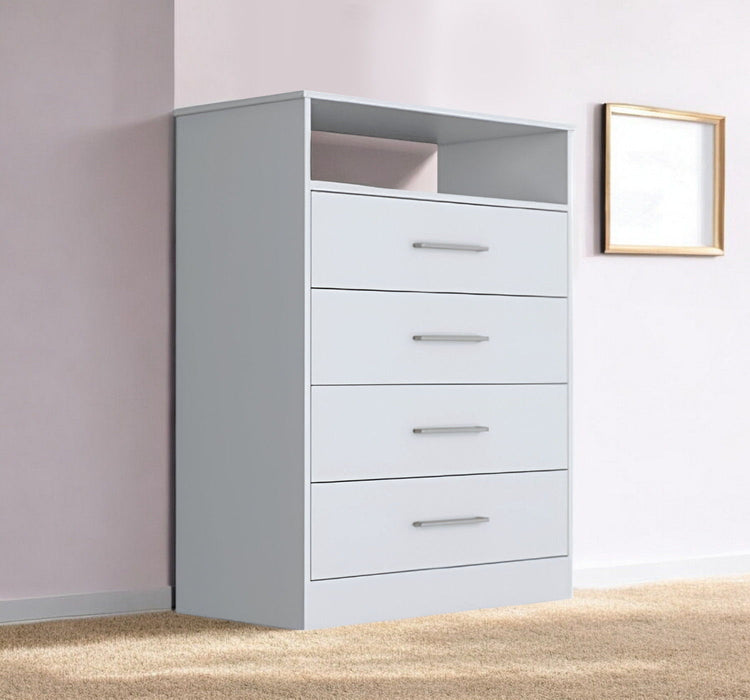 Four Drawer Dresser With Open Shelf - White