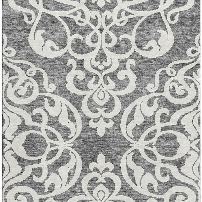 10' X 14' Damask Washable Area Rug With UV Protection (676920) - Gray / Ivory