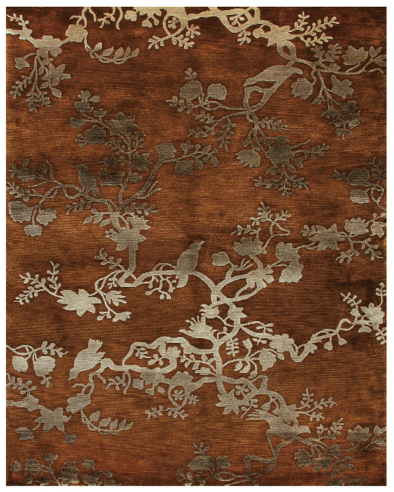 5' X 8' Wool Floral Hand Knotted Area Rug (744179) - Brown / Orange / Silver