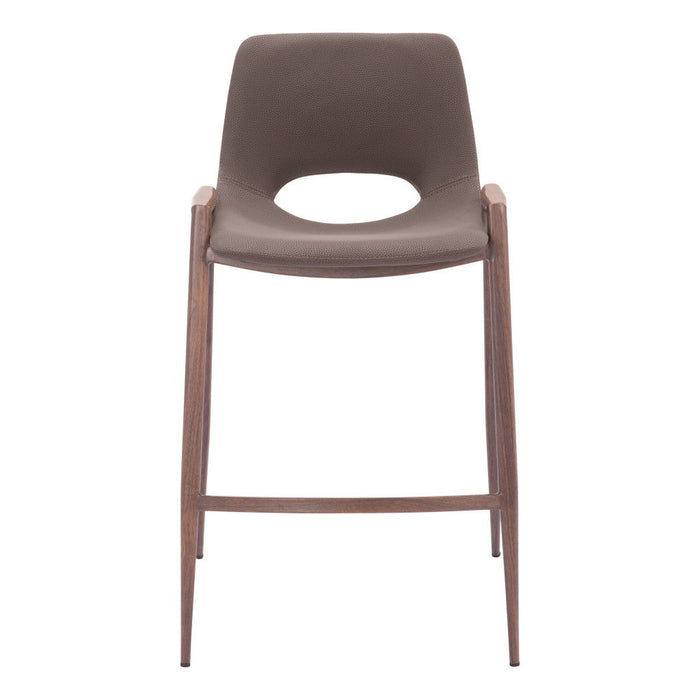 26" Modern Faux Leather And Steel Low Back Counter Height Bar Chairs (Set of 2) - Brown