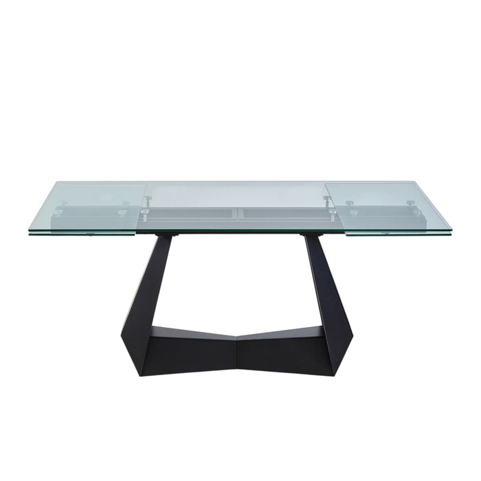 71" Glass And Metal Self-Storing Leaf Sled Base Extendable Dining Table - Clear
