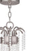 28-inch six-light metal chandelier with shades in nickel finish, dimmable design, by HomeRoots, featuring clear glass shades.