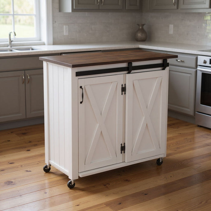 35" Wood Rolling Kitchen Cart - Dark Brown / White