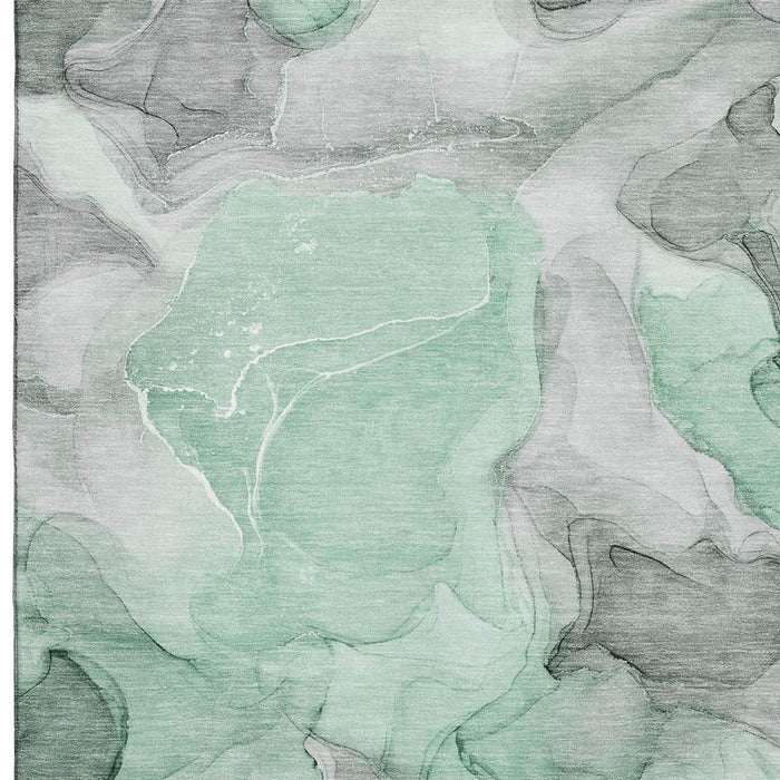 3' X 5' Abstract Washable Area Rug With UV Protection (646717) - Green / Gray / Ivory