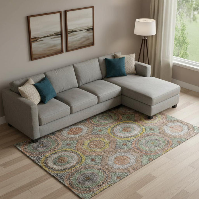 10' X 14' Geometric Washable Area Rug With UV Protection (716521) - Sage / Gold