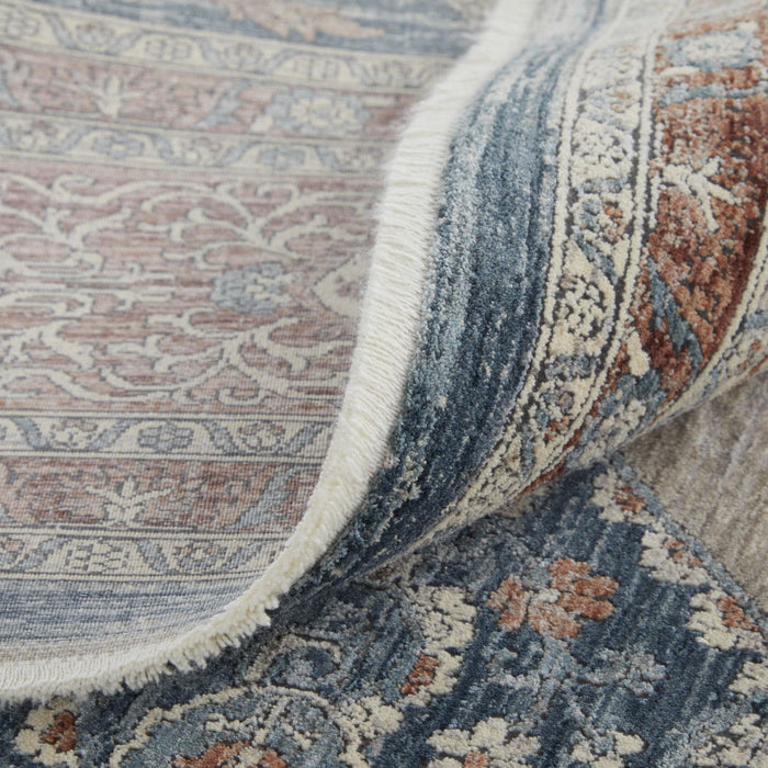 12' Floral Power Loom Runner Rug - Gray Red And Blue