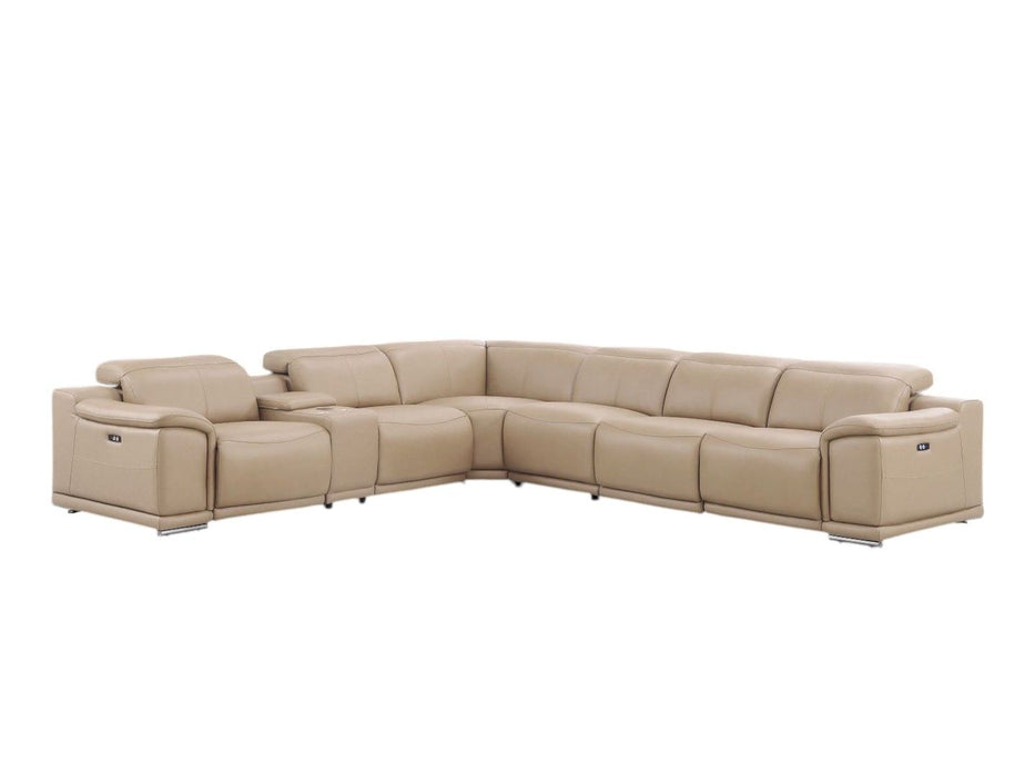Leather Modular L Shaped 7 Piece Corner Sectional With Console - Beige