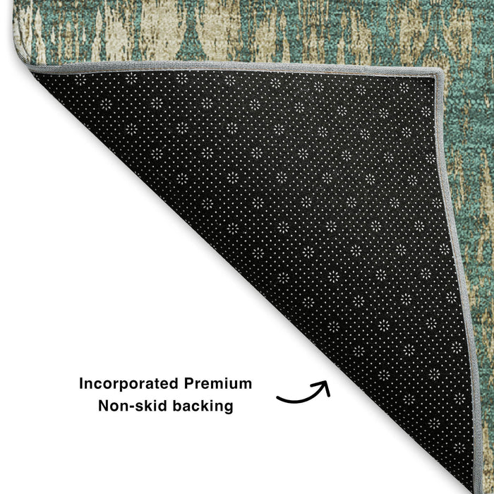 10' X 14' Moroccan Washable Area Rug With UV Protection (650230) - Teal / Beige