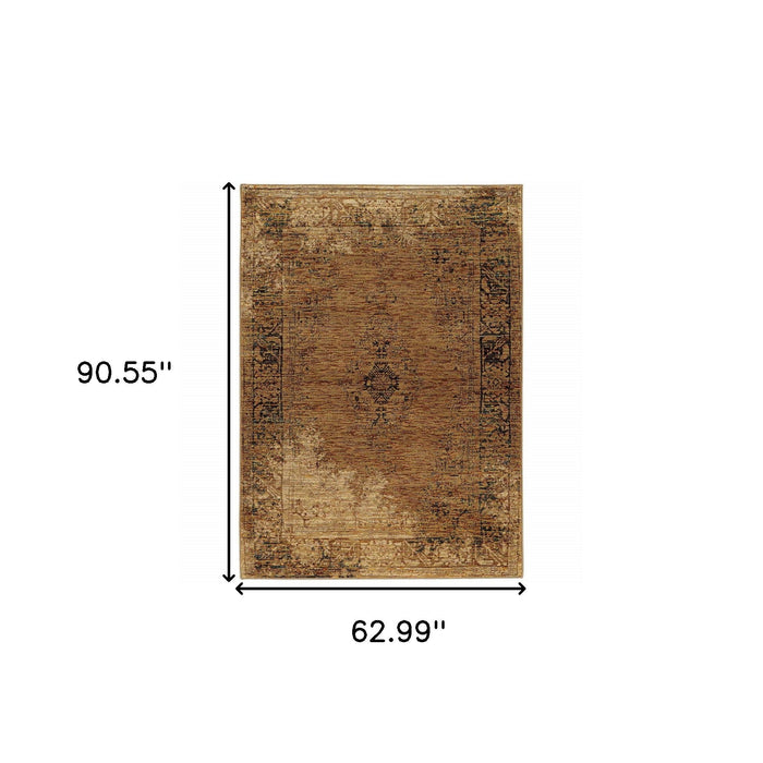 5' x 7' Oriental Power Loom Area Rug - Brown