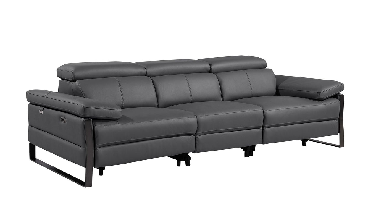 Top Grain Leather Reclining Metal USB Sofa (720332) - Dark Gray