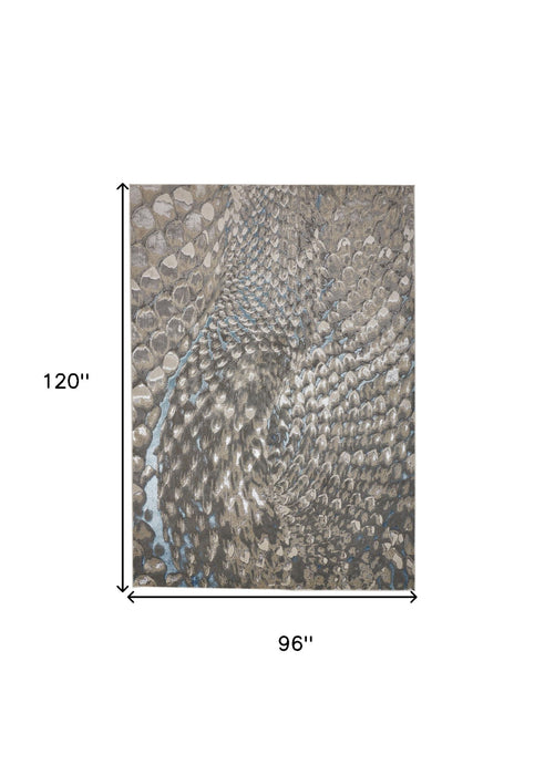 8' x 10' Geometric Area Rug - Blue Silver And Gray