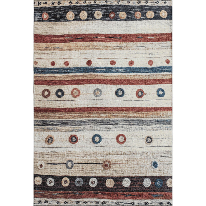 10' X 14' Striped Washable Area Rug With UV Protection (709558) - Beige / Rust / Navy Blue