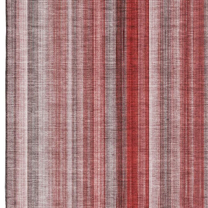9' X 12' Striped Washable Area Rug With UV Protection (648411) - Red / Ivory