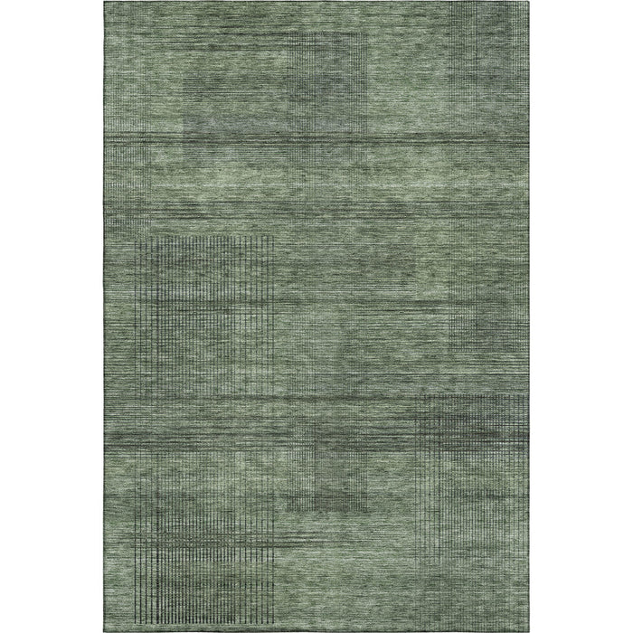 10' X 14' Striped Washable Area Rug With UV Protection - Olive Green And Gray