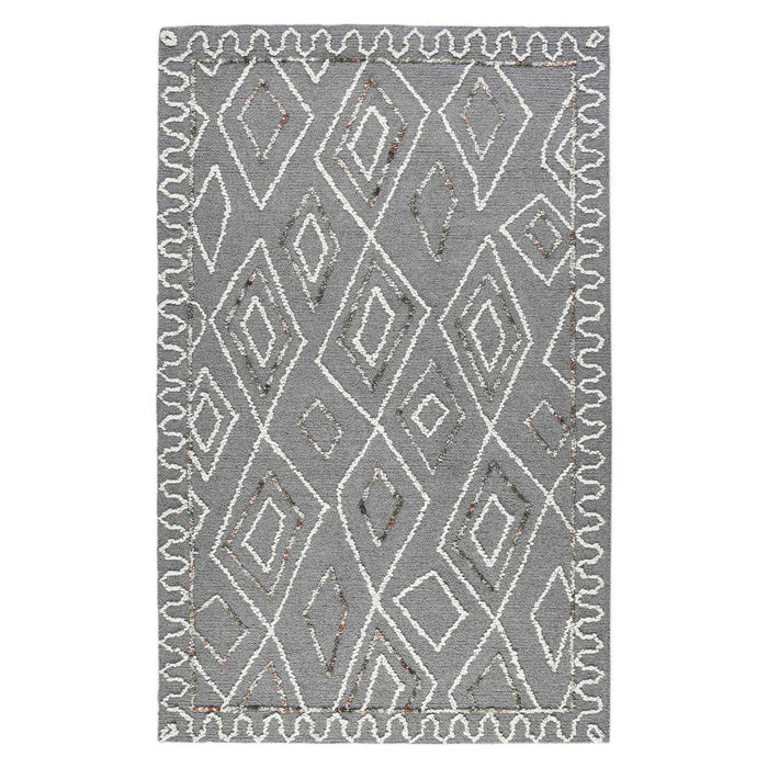 9' X 13' Wool Geometric Hand Hooked Area Rug - Dark Gray
