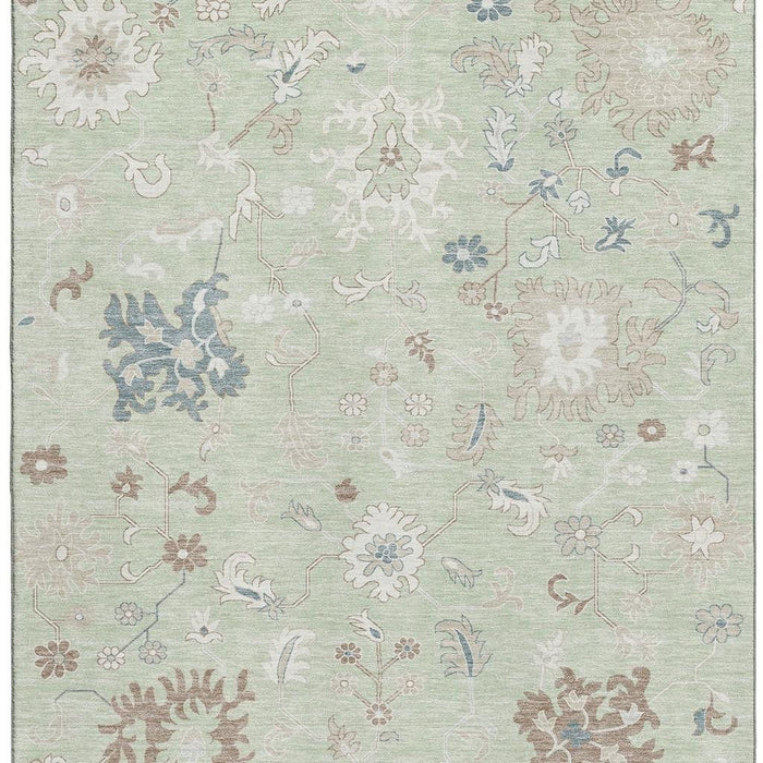 10' X 14' Floral Washable Area Rug With UV Protection (705899) - Artichoke Green / Brown / Blue
