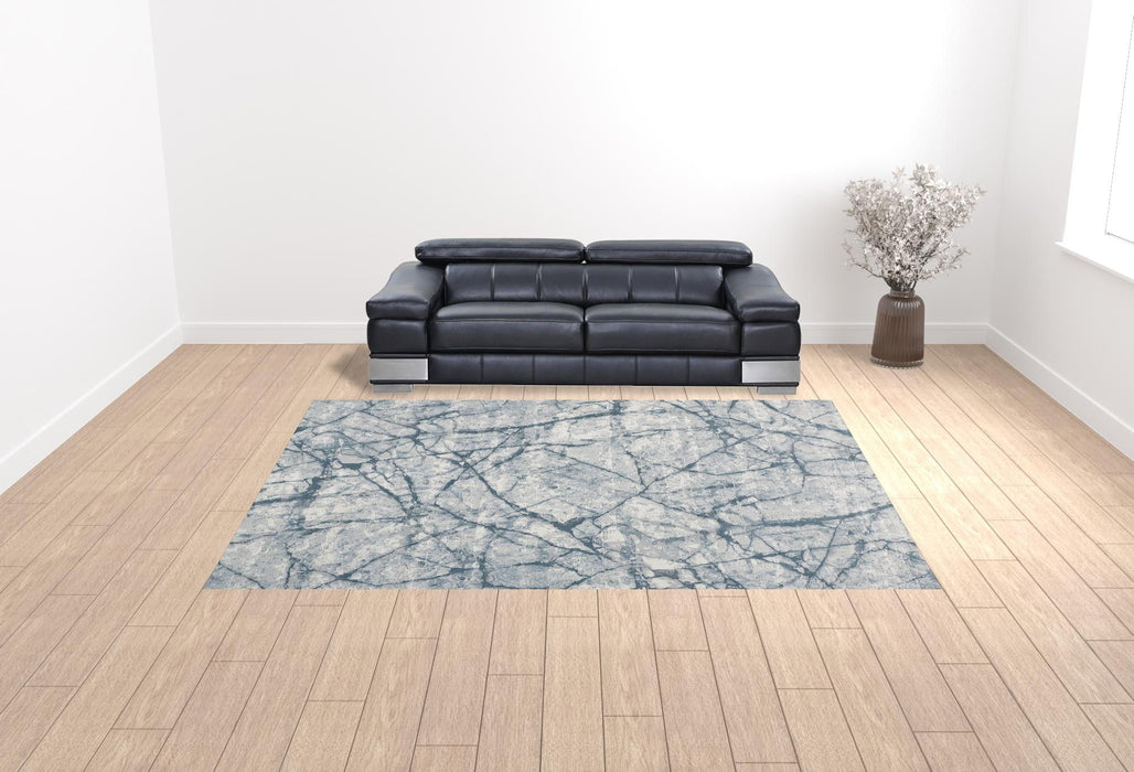 10' x 13' Abstract Distressed Stain Resistant Area Rug - Blue Gray And Ivory
