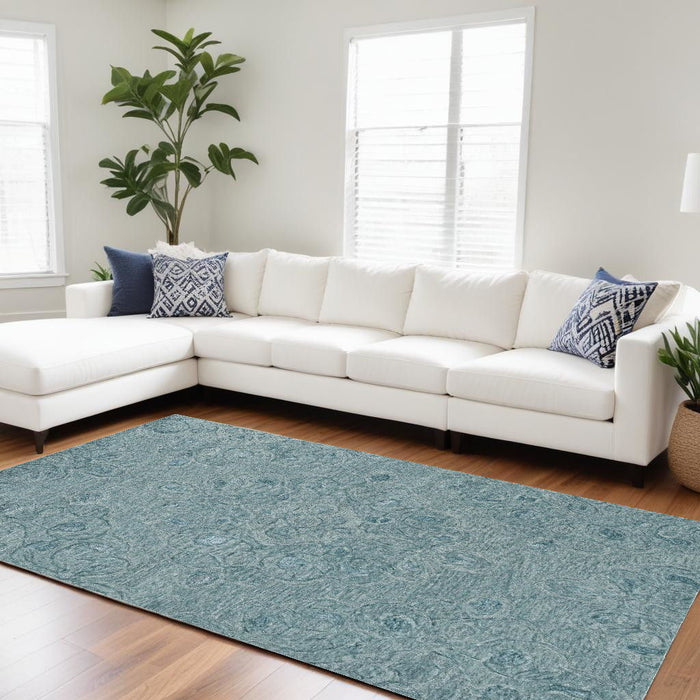 8' x 10' Wool Floral Hand Tufted Area Rug - Blue And Beige
