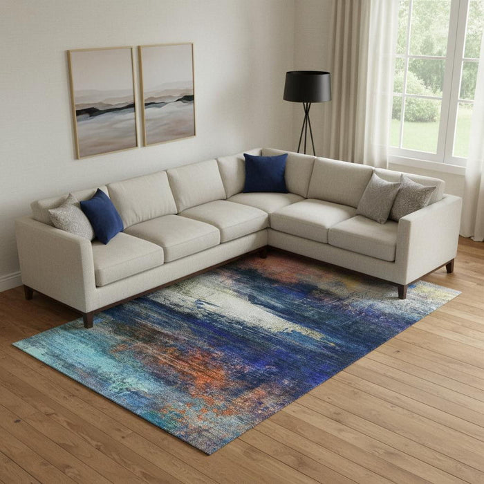 10' X 14' Abstract Washable Area Rug With UV Protection (714673) - Blue / Pink