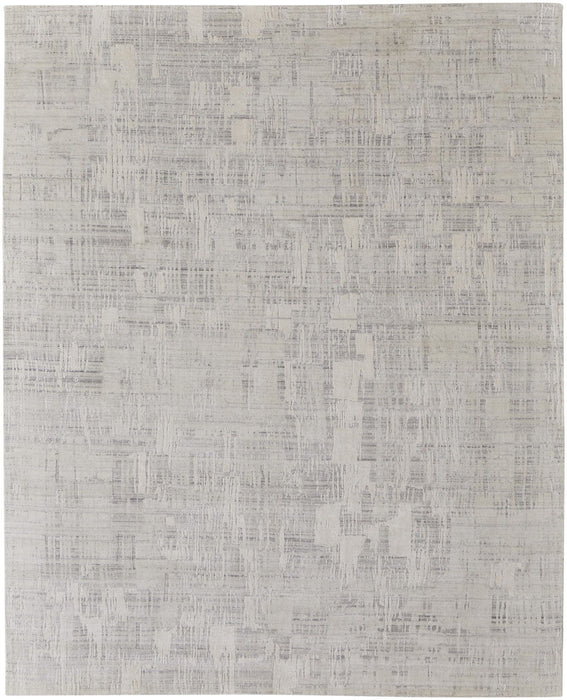 4' x 6' Abstract Hand Woven Worn Faded Wool Blend Area Rug - Ivory And Gray