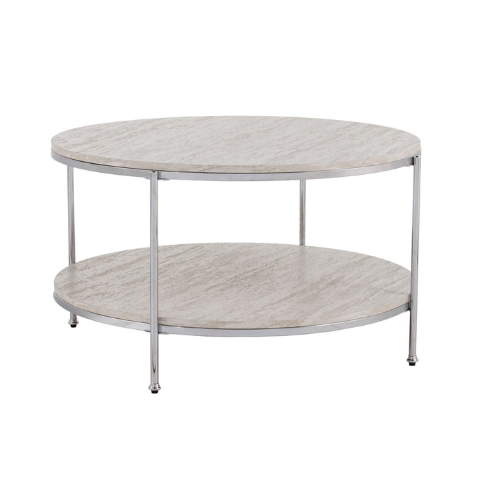 Faux Marble Metal Round Coffee Table - Chrome