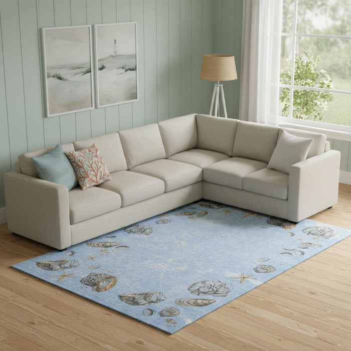10' X 14' Geometric Washable Area Rug With UV Protection (646073) - Blue / Brown / Ivory