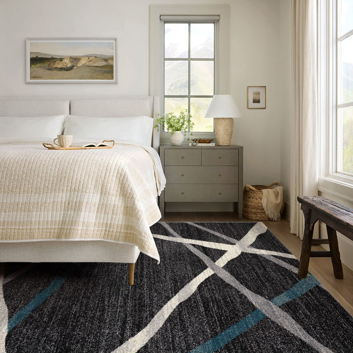8' x 11' Abstract Area Rug - Distressed Black And Gray